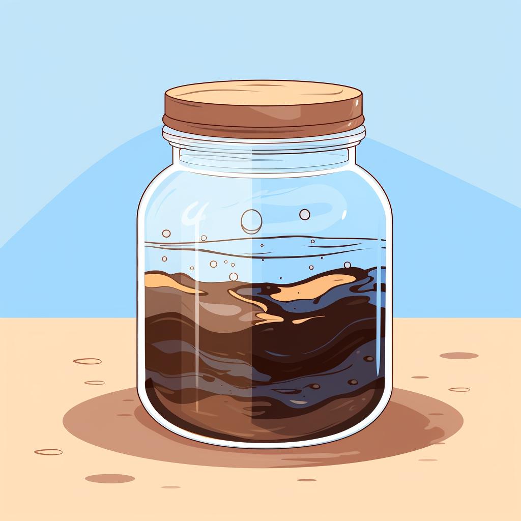 Coffee grounds and water being mixed in a jar