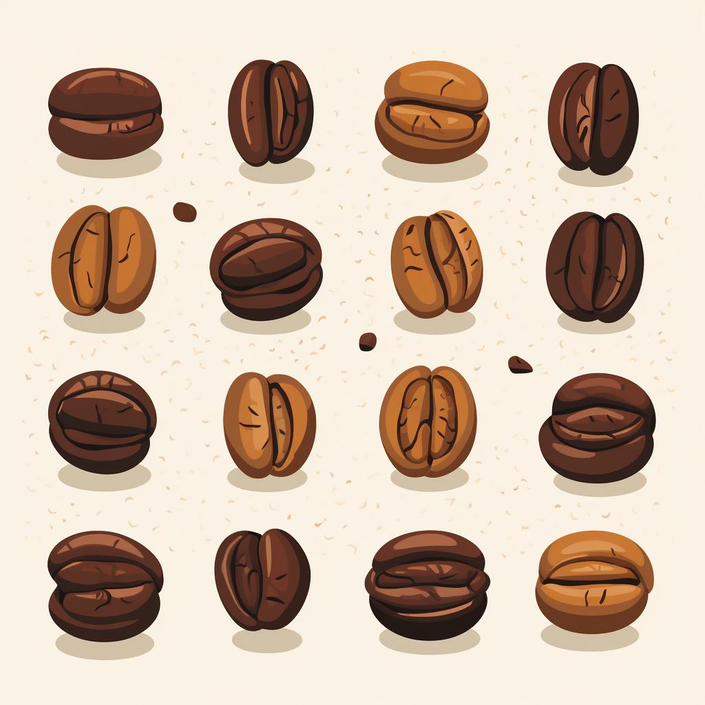 A selection of medium to dark roast coffee beans